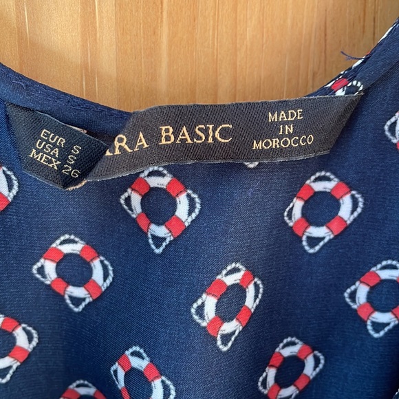 Zara Nautical Navy Silky Printed Peplum Tank Top, size S - Picture 4 of 5